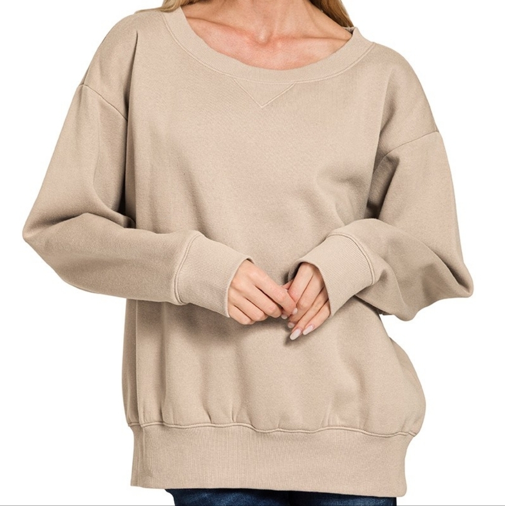 Zenana Fleece Boat Neck Sweatshirt